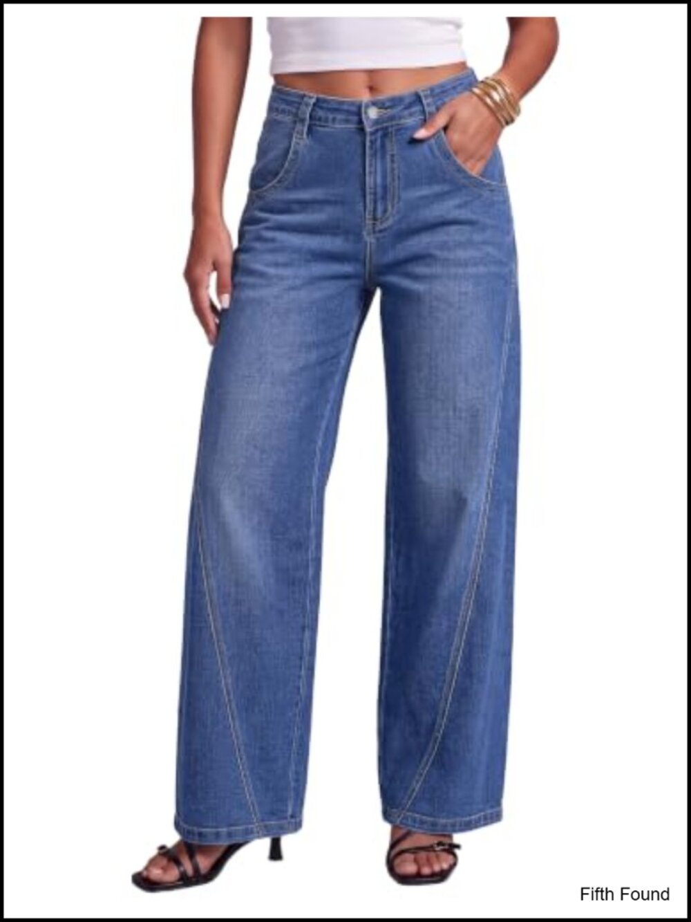 High Waisted Wide Leg Stretch Denim Jeans Side Seam Detail